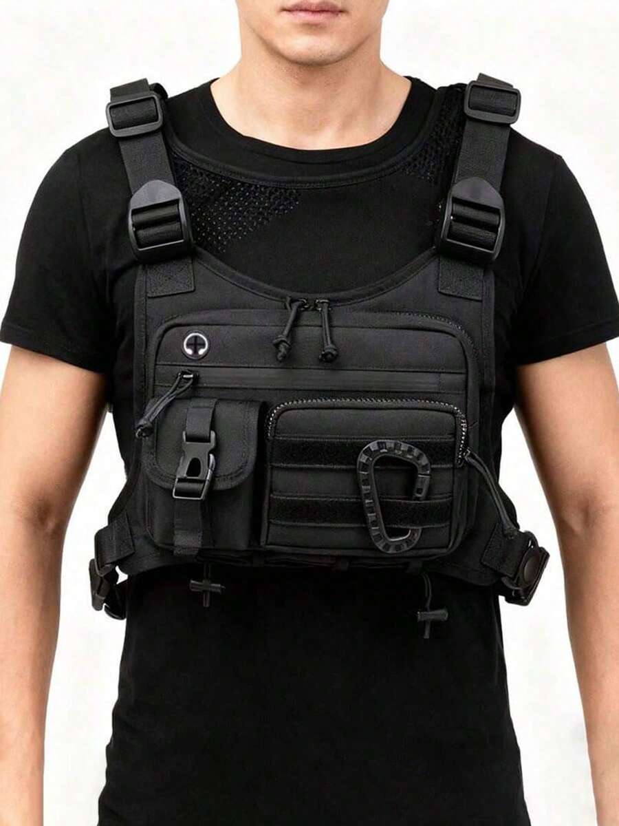 Tas Dada Rompi Ringan Pria Warna Hitam dengan Tali Bahu yang Dapat Disesuaikan dan Banyak Saku, Cocok untuk Lari, Mendaki, Olahraga dan Latihan, Perlengkapan Ekspansi Ransel Pelindung Petualangan Bertahan Hidup di Luar Ruangan - MultiWarna - View 1