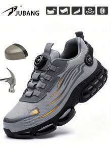 Men's Rotating Button Comfortable Industrial Construction Work Shoes Steel Toe Athletic Sneakers Lightweight Breathable Construction Site Work Shoes (Runs Half Size Small) - Grey - View 2