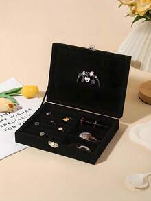 1pc Velvet Flap Design Jewelry Box, Storage Box, Jewelry Box, Jewelry Storage Box, Ring Necklace Storage Box, Wedding Jewelry Box, Suitable As A Gift For Women, Velvet Jewelry Storage Box, Can Organize And Store Necklaces, Earrings, Rings, Bracelets - Multicolor - View 6