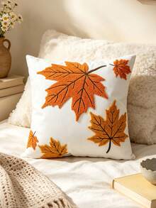 1pc Thanksgiving Autumn Maple Leaf Embroidered Throw Pillow Cover – Decorative Accent For Living Room Sofas & Bedroom Headboards; Zipper Closure, Machine Washable (Insert Not Included) - Multicolor - View 1
