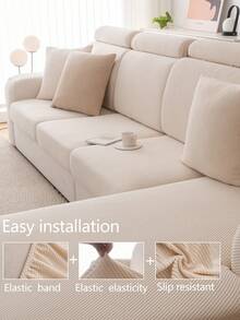 1件裝彈性沙發套，防滑全覆蓋沙發座墊套，四季通用加厚布料沙發套，可機洗，居家裝飾，寵物友善保護套，清新房間裝飾，可調節轉角沙發套，冬季毛絨保暖，適用於臥室、辦公室、客廳，組合式與L型沙發，1234人座套 - 米色 - 查看 7