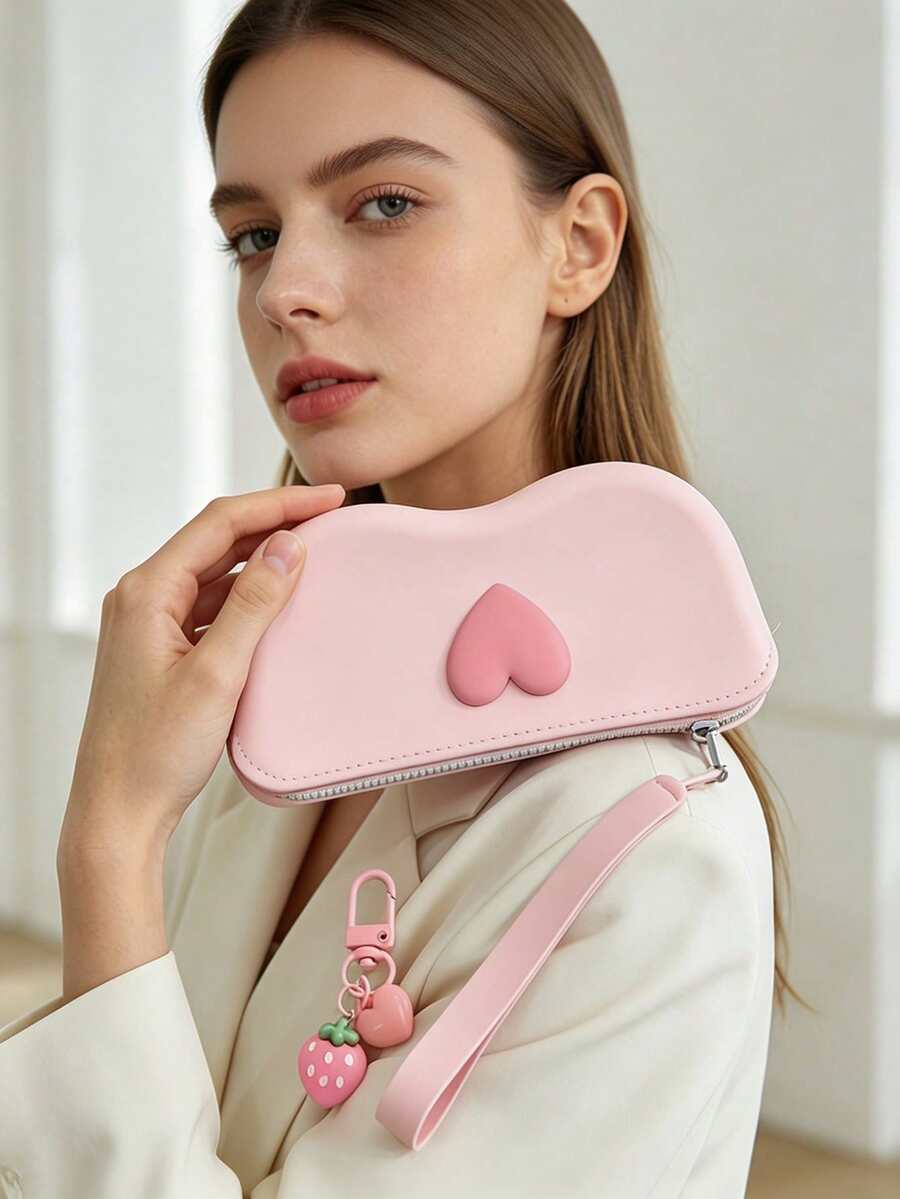 Heart-Shaped Silicone Glasses Storage Bag With Handwoven Lanyard, Fresh Colorful Design, Soft Wear-Resistant Anti-Scratch Silicone Material, Dustproof And Pressure-Proof Lens And Frame Protection, Portable Fashion Glasses Pouch For Daily Travel, Outdoor Commute, Home Storage, Creative Highly Attractive Eyewear Protective Case Accessory