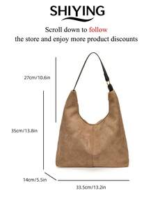 1pc Solid Color Suede New Women's Backpack, Shoulder Bag, Fashionable Large Capacity Crescent Bag, Zipper Closure, Suitable For Commuting, Shopping, Dating, Shopping - Multicolor - View 6