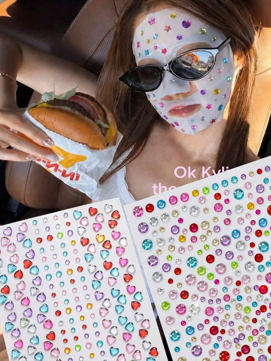 2 buah Stiker Hati Akrilik Mengkilap Y2K dengan Rhinestone Perekat, Cocok untuk Riasan dan Pakaian, Permata Berfaset Berlian Aneka Warna, Sempurna untuk Festival, Pesta, dan Acara - MultiWarna - View 1