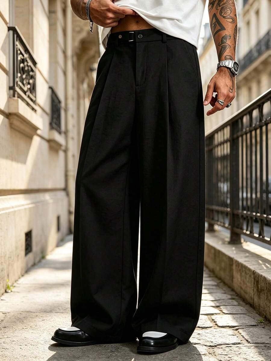 StraightLeg Straight-Leg All-Season Men's Casual Pocket Button Long Pants - Black - View 1