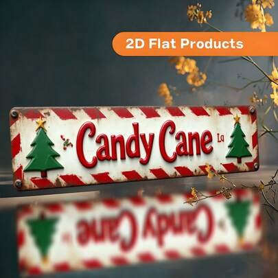 2D Flat Vintage Candy Cane Christmas Metal Wall Decor Sign - Large 4X16 Inch Retro Holiday Decoration, Red And White Stripes - Heavy Duty Poster For Home, Bar, Office (Random Style)