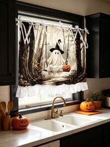 1PC Kitchen Curtain, Forest Ghost Pattern Multi-Functional Decorative Curtain, Suitable For Kitchen Curtain Cover, Oven Cover, Laundry Room, Dishwasher, Bathroom Window And Kitchen, Halloween Decoration - Multicolor - View 2