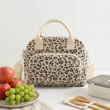 Leopard Pattern Lunch Bag With Cross Body Shoulder Strap Leopard Print Insulated Lunch Bag For Women, Large Capacity Reusable Lunch Box Cute Cherry Corduroy Lunch Bag, Cold Storage Bag Suitable For Work, Office, School, - View 5