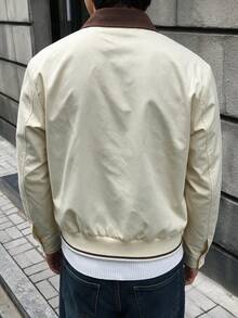 Vintage Colorblock Collar Short Jacket Men's American Style Contrast Lapel Zip-Up Silhouette Workwear Coat Spring Autumn - Light Yellow - View 2