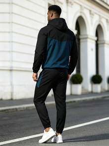 Setelan Olahraga Pria Bertudung untuk Musim Semi dan Gugur, Desain Bordir, Cocok untuk Jalanan, Olahraga Lari, Berkemah, Bersepeda, Dua Potong - Royal Blue - View 2