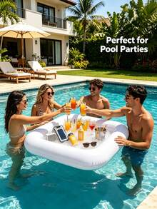 1pc PVC Inflatable Floating Bar Tray, Waterproof Floating Drink Holder, Portable Beverage Service Tray, Suitable For Swimming Pool Party, Beach Camping, Backyard Gathering, Hot Tub, Picnic, Summer Outdoor Party Supplies - A - View 6