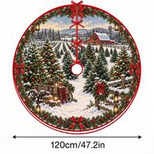1件農場雪景紅穀倉圖案聖誕樹裙，優雅節日裝飾，5種尺寸，中性節日禮物，適用於居家與派對聖誕裝飾 - 農場雪景紅穀倉 - 查看 12