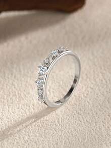 Arlmay 1pc 925 Sterling Silver Simple Double Layer Line Shining Round Clear Zirconia Finger Rings For Women Fine Jewelry - Silver - View 3