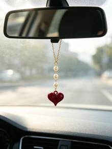 Acrylic Heart Car Hanging Ornament, Niche Women's Car Interior Rearview Mirror Decor Pendant, Car Interior Accessory, Gift - A - View 2