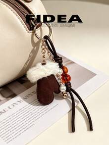 New Women's Plush Mini Glove Pendant, Vintage Amber Bead Woven Hanging Rope With Pearl Bell Chain Accessory, Exquisite And Compact With Atmospheric Vibe, Suitable As Bag Charm, Personalized Decoration, Daily Outfit Matching, Gift Or Personal Use, Versatile For Multiple Occasions - Multicolor - View 6
