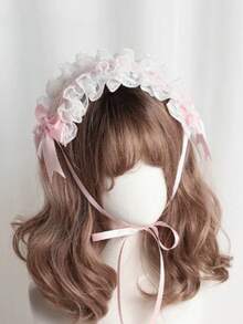 Japanese Lolita Cat Girl Plush Headband With Lace Cat Ears - Multicolor - View 3