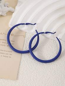 1 Pair Minimalist Personalized Fashion Round Hoop Earrings For Women, Suitable For Daily Wear And Commuting - Royal Blue - View 3
