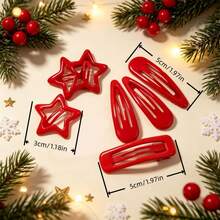 7/21pcs Women's Christmas Color Star & Water Drop Rectangular Hair Clips Set, Red BB Clips Holiday Party Hair Accessories, Side Bangs Clips Christmas Gift Recommendation, Holiday Party Gift - Red - View 3