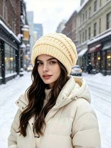Autumn/Winter Oversized Thick Warm Beanie Hat, High Elasticity Windproof Cold-Resistant Unisex Outdoor Fashion Versatile Cold Weather Cap - Multicolor - View 12