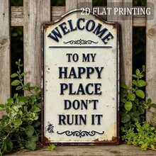2D復古「Welcome To My Happy Place」木製裝飾牌，適用於庭院牆面、圍欄、車庫、室內牆面裝飾，絕佳禮物，無需用電 - TM33 - 查看 2