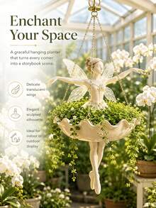 Fairy Ballet Mermaid Hanging Planter, Decorative Flower Pot With Chain, Fantasy Hanging Basket For Flowers And Trailing Plants, Suitable For Garden, Porch, Patio, Balcony, Indoor And Outdoor Decor - Multiple Styles - View 2