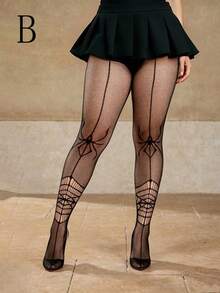 1/2pcs Women's Gothic Fishnet Tights Set,Spiderweb & Spider Motif Sheer Pantyhose,Stretchy Mesh Stockings For Halloween Party Outfits & Daily Wear Set - Black - View 10