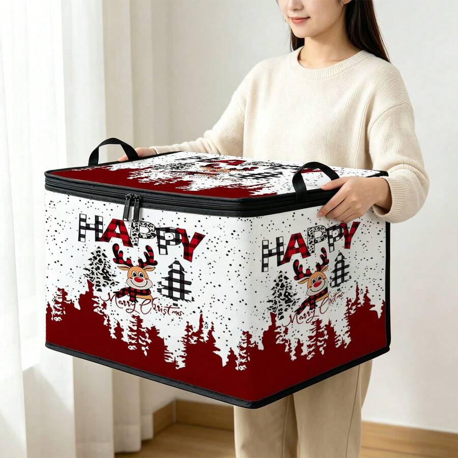 Thickened Storage Bag, Foldable Clothing & Bedding Storage Bag, Dorm Essentials, Suitable For Blankets, Bedding, Wardrobe, Under Bed And Dorm Storage, Ideal For Moving, Laundry And Space-Saving Room Organization, Christmas Edition Premium Digital Printed Pattern - Multi-color - View 1