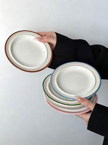1pc Ins Korean Style Minimalist Afternoon Tea Dessert Plate, Mini Ceramic Underglaze Colored Dish, Suitable For Cafe, Home, Restaurant, Party, Ball, Office - Multicolor - View 5