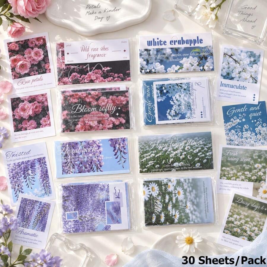 30 Sheets/Pack Floral Paper Stickers, Junk Journal Aesthetics Stickers DIY Scrapbooking Material Decor Photo Album Embelishment Stickers Christmas Decor - Stickers - View 1