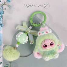 New Adult Unisex Sweetheart Large Ear Flocked Outer Solid Color Plastic Keychain, Fashionable Cute Cartoon Accessory, Bag Charm Key Chain - Multicolor - View 12