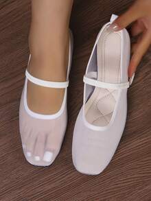 Women's Mesh Solid Color Square Toe Ballet Flats Casual Flat Shoes Suitable For Dresses Spring/Autumn - White - View 3