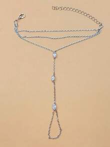 1 pieza Anillo de dedo del pie y tobillera de cadena multicapa con gota de agua estilo bohemio dorado, joyería minimalista de cadena para dedo del pie para mujer para vacaciones en la playa - gotas de agua - Ver 8