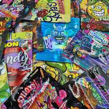 20/50/100PCS Self-Sealing Polyester Bags With Transparent Window - Odor-Proof Reusable Zipper Lock, Reusable Plastic Bags For Candy, Sweets, Gummies, Chocolate Storage - Colorful Anime Pattern, Bulk Packaging Suitable For Parties, Gifts, Retail - Color - View 1
