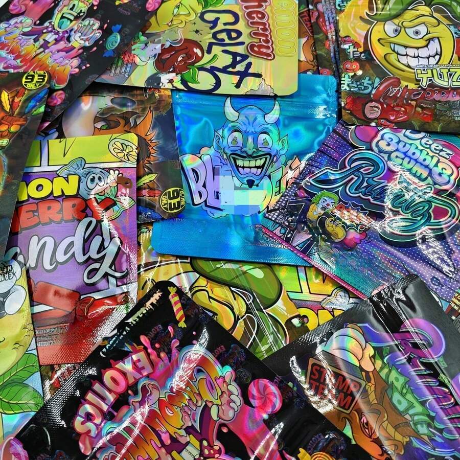 20/50/100PCS Self-Sealing Polyester Bags With Transparent Window - Odor-Proof Reusable Zipper Lock, Reusable Plastic Bags For Candy, Sweets, Gummies, Chocolate Storage - Colorful Anime Pattern, Bulk Packaging Suitable For Parties, Gifts, Retail - Color - View 1