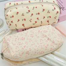 1pc Floral Print Canvas Pencil Case, Lightweight Zipper Stationery Storage Bag, Portable Pen Holder, Suitable For Storing Small Items In School And Office - Multiple Styles - View 5