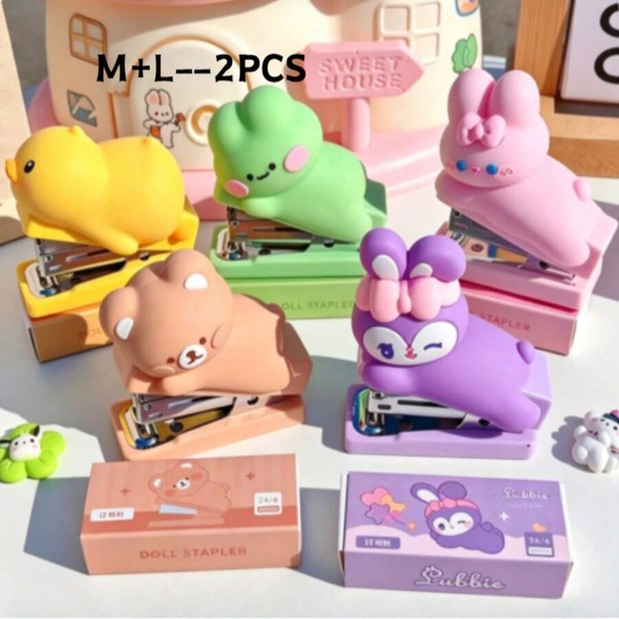 3PCS Cute Cartoon Animal Stapler, Mini Portable Small Student Stapler, Soft Rubber 3D Cute Design, Effortless Operation, Suitable For Student Book Binding, Office Document Organization, Highly Attractive Desktop Stationery, Girly Gift Decor - A - View 1