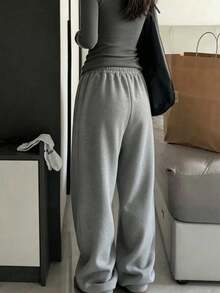 Teen Girl Grey Wide Leg Sweatpants, Casual Loose Fit Joggers For Teens 13-16Y - Dark Grey - View 5