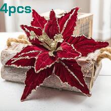 1/4pcs Christmas Flower Decorative Sprigs, 26cm Red & Gold Sequin Velvet Petals, Lightweight And Easy To Insert, Perfect For Christmas Tree Or Vase, Enhances Holiday Atmosphere, Suitable For Modern Home, Holiday Party And Creative Christmas Decor - Multicolor - View 12