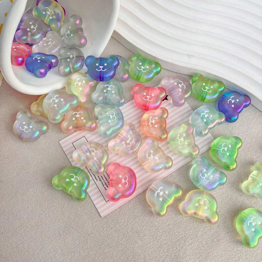 Solid Color Dripping Oil Smiling Face Acrylic Bear Head Pendant DIY Handmade Keychain Bag Hanging Accessories Gift Matching