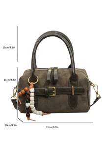 Vintage Colorblock Boston Bag, Maillard Style, Crossbody, Niche Quality, Commuter Women's Handbag - Green - View 9