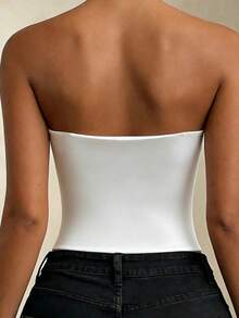Women's Strapless Tube Top, Solid Color, Elastic Slim Fit, Camisole Tank Top, Fashion Basic Tank Top, Spring/Summer, White - White - View 5