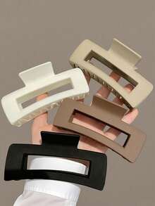 1/4pcs Women's Large Rectangular Shark Hair Clips, Durable Resin Material, Geometric Hollow Design, Wide Teeth Secure Grip Anti-Slip, Suitable For Long Hair, Thick Hair And Curly Hair, Minimalist Fashion Style Daily Hair Accessories, Suitable For All Seasons - White - View 1