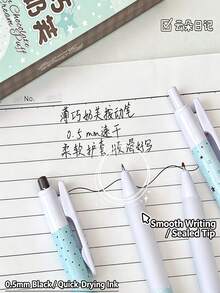 1/4pcs Heart Bow Clickable Neutral Ink Pens, Quick-Dry Black Ink Ballpoint Pens, Cute Star Print Clickable Pens, Highly Attractive Back To School Stationery, Office And Study Supplies, Gift For Friends - Light Chocolate Mousse - View 5