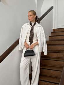 Women's Vintage White Lapel Ribbed Knit Cardigan With Cuffed Design, Mid-Stretch Autumn Fashion Jacket - Apricot - View 4
