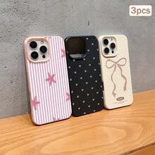 3件裝波點愛心條紋元素 TPU 防震全包覆精準保護殼，適用於 Apple 11/12/13/14/15/16/17 Pro Max - 彩色 - 查看 2