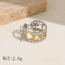 1/5pcs Color Block Stainless Steel Open Rings, Fashionable Women's Rust-Proof Rings, Durable Dual-Tone Rings, Suitable For Daily Wear - Color Block - View 15