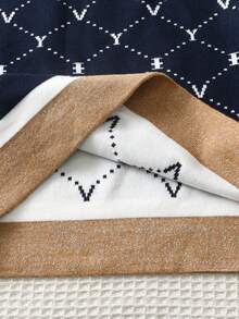 2pcs Set: 1pc Elegant Colorblock Striped Letter Sweater With Faux Pockets Knit Cardigan And 1pc Colorblock Letter Knit Skirt, Suitable For Daily Wear, Vacation, Spring, Autumn, Winter - Navy Blue - View 10