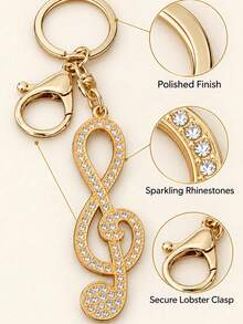 1pc Luxury Creative Music Note Rhinestone Keychain, Shiny Metal Key Chain, Round Car Key Ring, Women's Bag Pendant, Backpack Charm, Handbag Key Holder, Exquisite Fashion Key Ring, Suitable For Daily Commute, Office, Music Lovers, Birthday And Holiday Gift Accessories - Multicolor - View 6