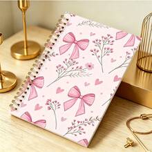 DANPERJI 1pc A5 Lined Spiral Notebook, Soft Pink Bow & Floral Pattern, Lined Paper Notebook, Aesthetic Back To School Notebook, Suitable For School, Office & Daily Notes School Supplies - Bow - View 4