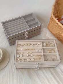 3-Layer Transparent Acrylic Jewelry Storage Box, Large Capacity Desktop Drawer Storage Box, 5-Layer Acrylic Jewelry Box, Velvet Jewelry Tray, Portable Jewelry Display Box, Stackable Drawer Storage Rack - Multicolor - View 3